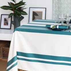 Nappe à rayures vertes en satin de coton