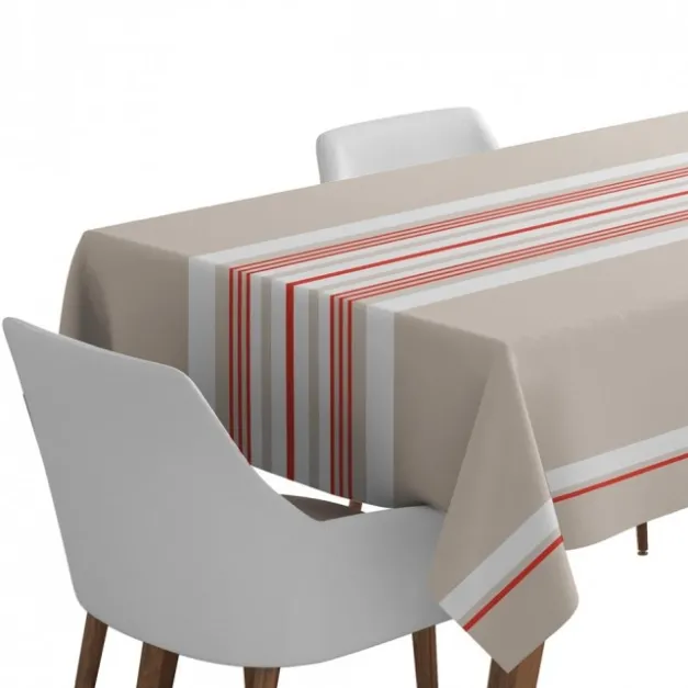 Nappe beige et rouge à rayures en coton