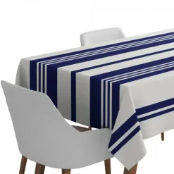 Nappe en coton bleu foncé et blanche à rayures