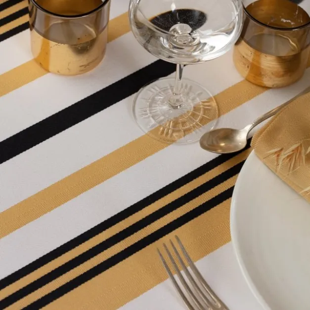 Nappe en coton jaune à rayures en chevrons
