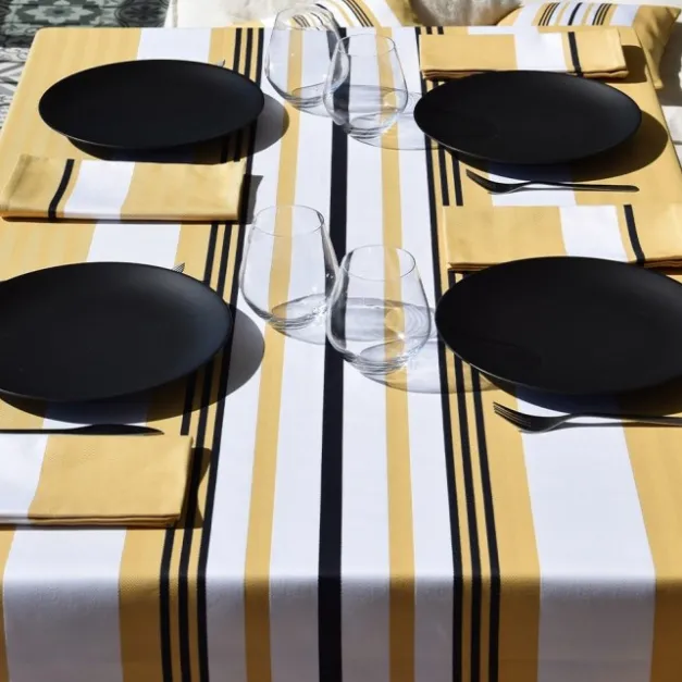Nappe en coton jaune à rayures en chevrons
