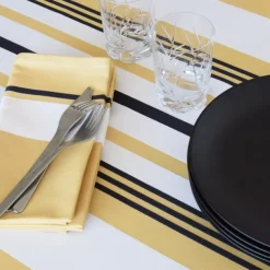 Nappe en coton jaune à rayures en chevrons