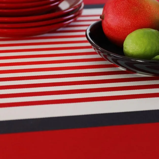 Nappe en coton rouge et noir à rayures