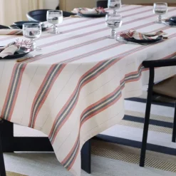 Nappe en lin et coton à rayures terre cuite