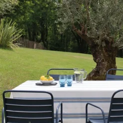 Nappe en lin et coton bleu à rayures