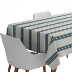 Nappe en lin et coton bleu à rayures