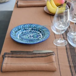 Nappe en lin terracotta à rayures