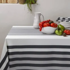 Nappe grise rayée en satin de coton
