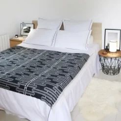 Plaid en cachemire et laine gris foncé à franges