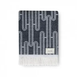 Plaid en cachemire et laine gris foncé à franges