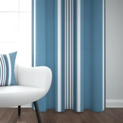 Rideau bleu en coton tissage chevrons