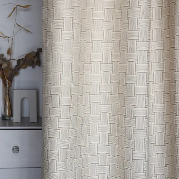 Rideau en Jacquard beige à motifs tissés