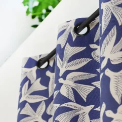 Rideau en Jacquard bleu en coton motifs oiseaux
