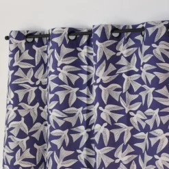 Rideau en Jacquard bleu en coton motifs oiseaux