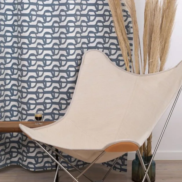 Rideau en Jacquard en coton bleu à motifs noeuds