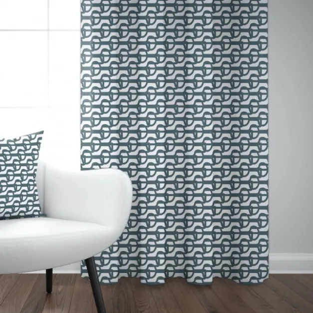 Rideau en Jacquard en coton bleu à motifs noeuds