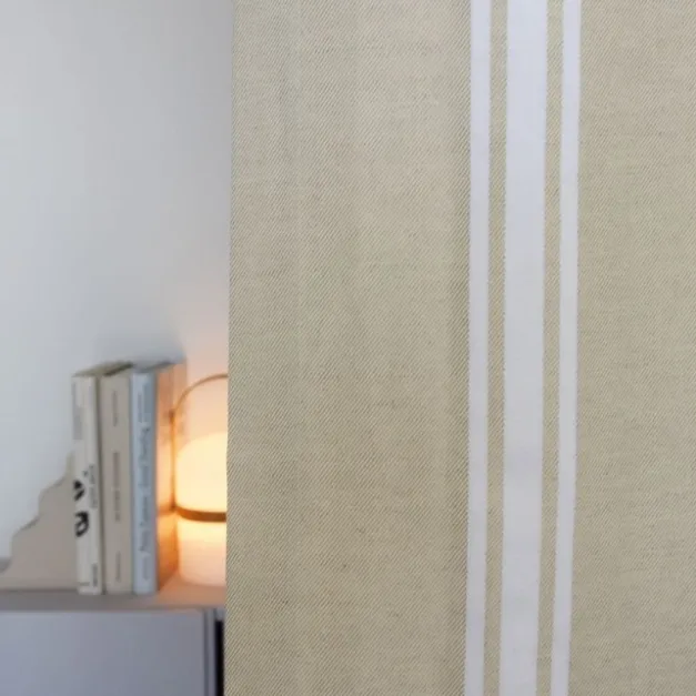 Rideau en lin et coton à rayures beige