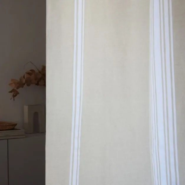 Rideau en lin et coton à rayures beige