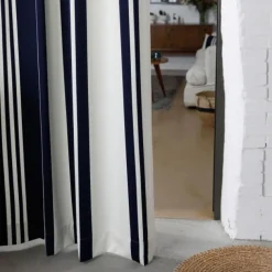 Rideau en satin de coton rayures bleu foncé