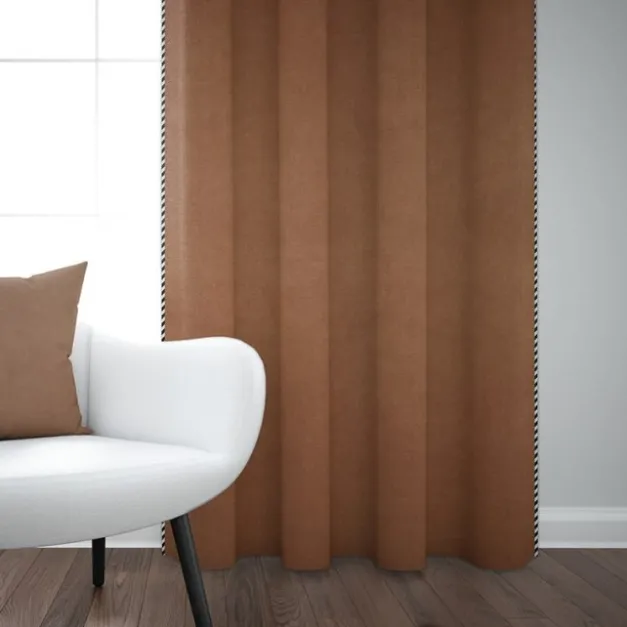 Rideau uni en velours marron clair noisette